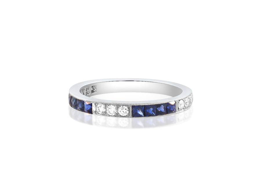 Deco Inspired Sapphire and Diamond Band