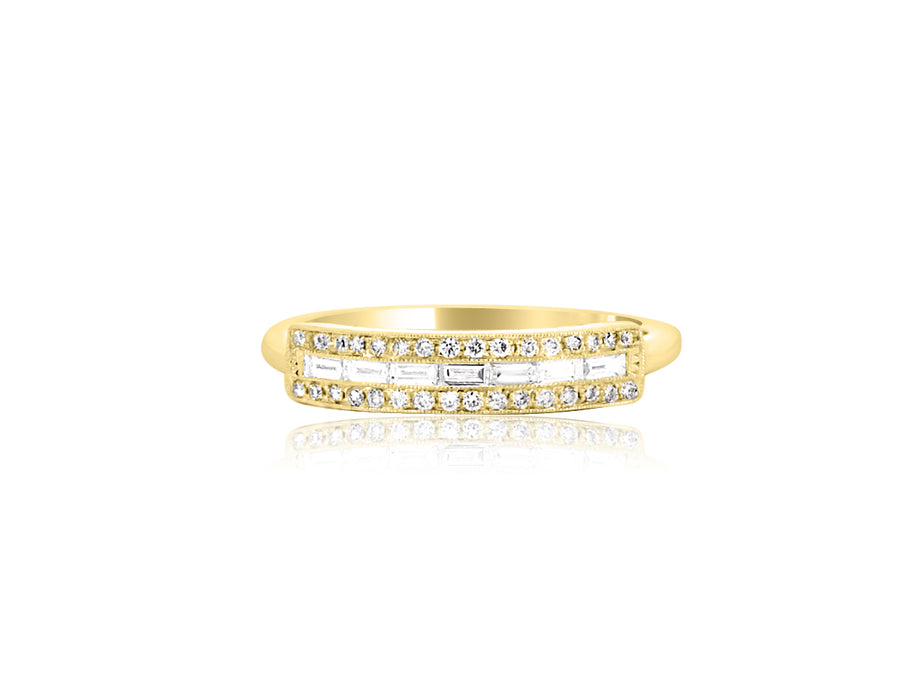 Three Row Diamond Yellow Gold Ring