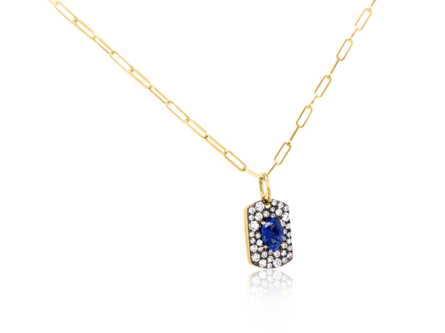 Sapphire and Diamond Tag Necklace