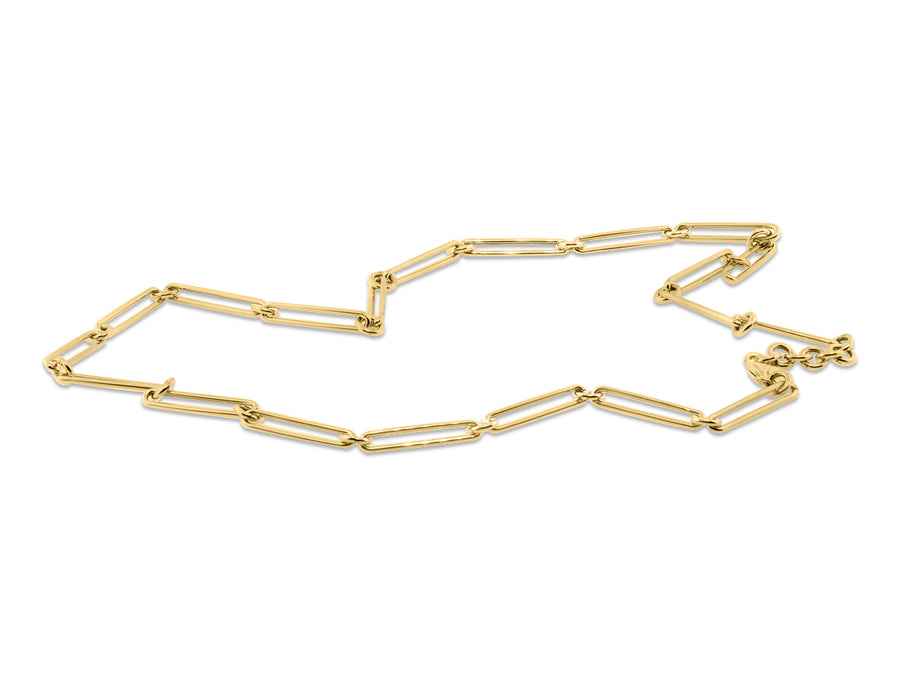 Long Paperclip & Single Round Link Yellow Gold Necklace