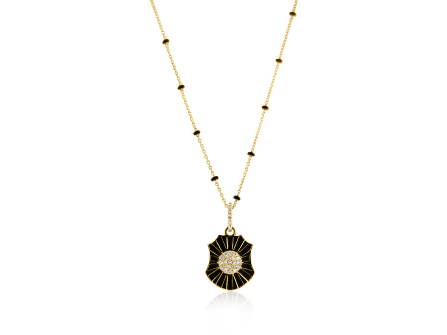 Black Enamel Diamond Shield Necklace