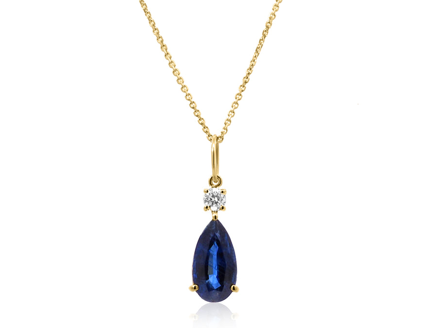 Pear Cut Sapphire and Diamond Drop Necklace