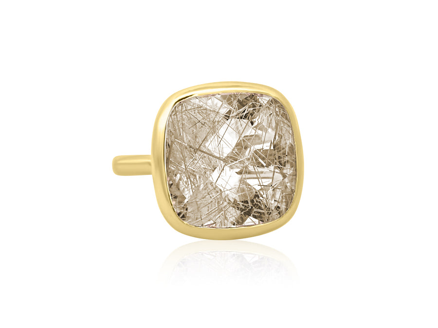 Rutilated Quartz Gold Bezel Ring