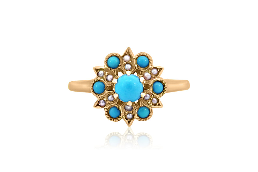Vintage Turquoise Seed Pearl Ring