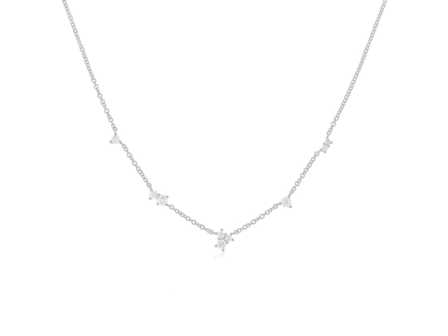 Multi Diamond Cluster White Gold Necklace