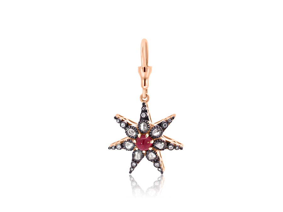 Diamond & Ruby Rose Gold Star Pendant