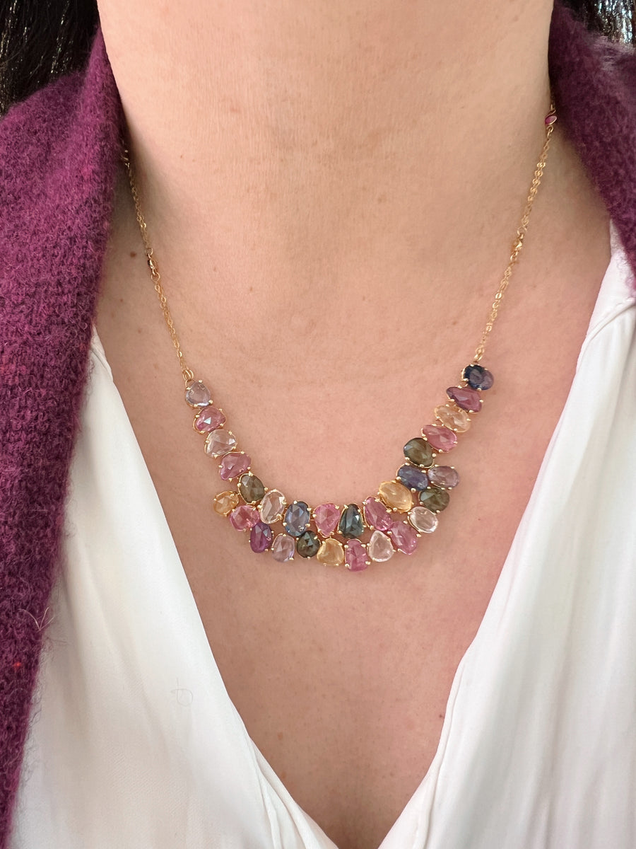 Multi Sapphire 'Bib' Necklace
