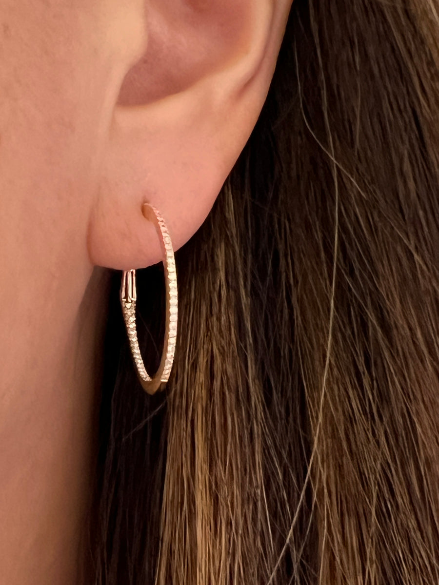 Pave Diamond Medium Gold Hoop Earrings