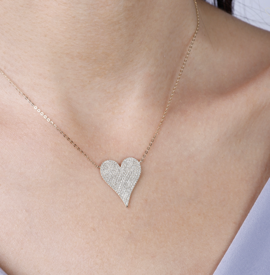 Pave Diamond Heart White Gold Necklace