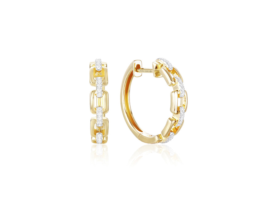 Gold Link Hoop Earrings With Diamonds
