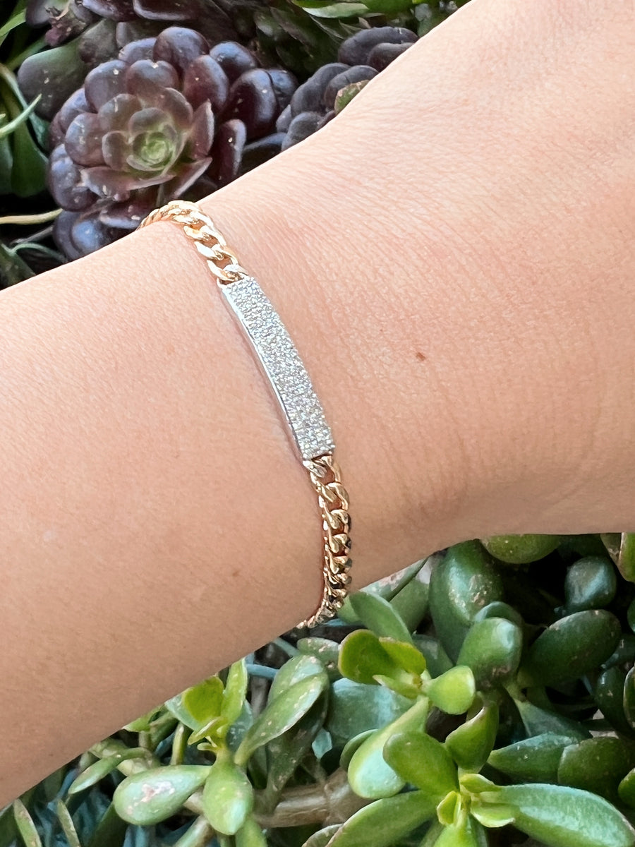 Gold and Pave Diamond Curb Chain Bracelet