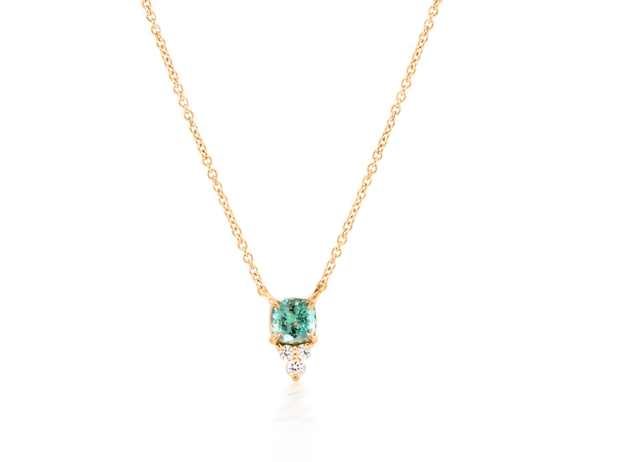 Green Aquamarine Triple Diamond Necklace