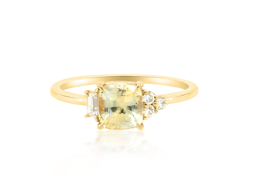 'Daisy' Yellow Cushion Sapphire & Diamond Yellow Gold Ring