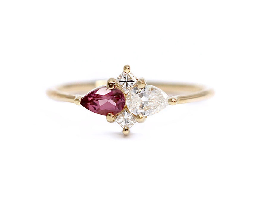 Pear Diamond and Garnet Cluster Ring
