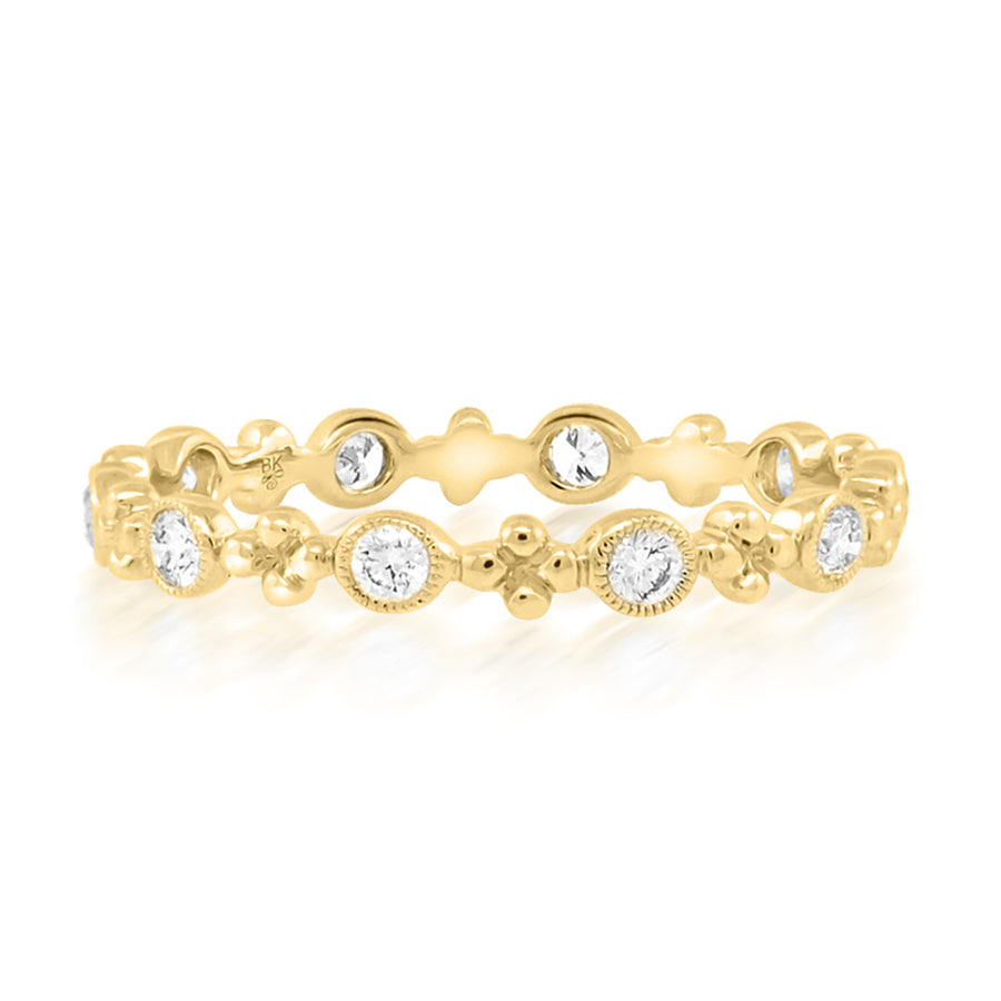 Beaded Bezel Diamond Yellow Gold Ring