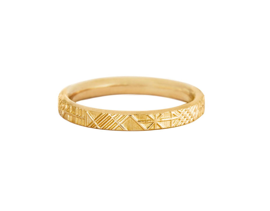 Geometric Engraved Gold Band