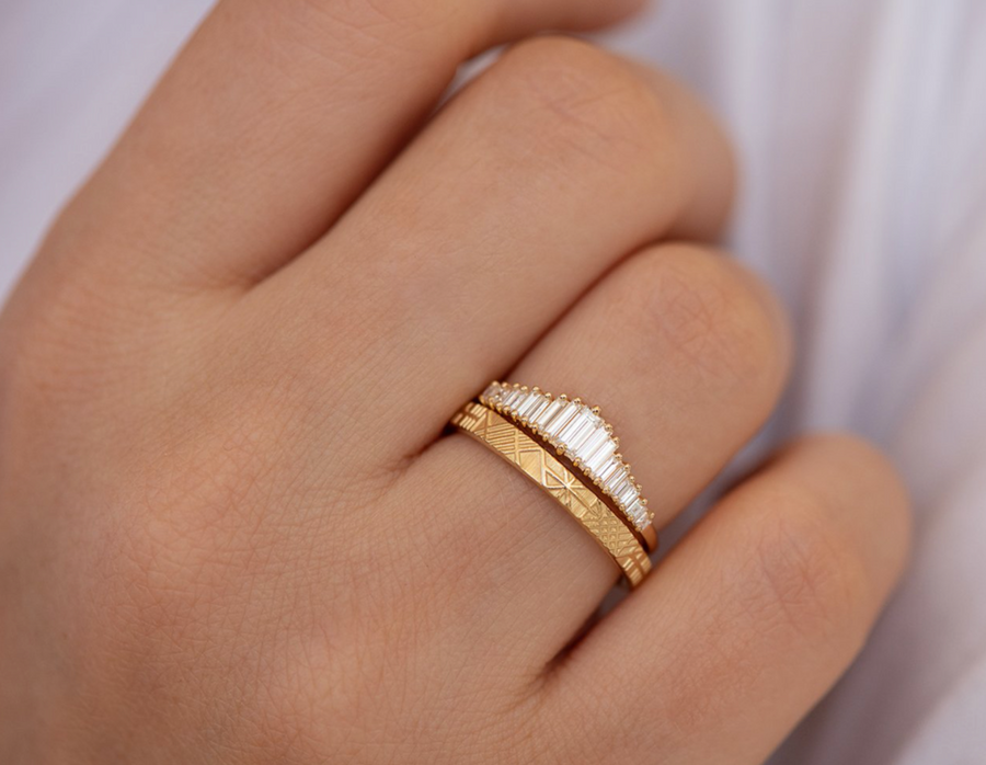 Geometric Engraved Gold Band