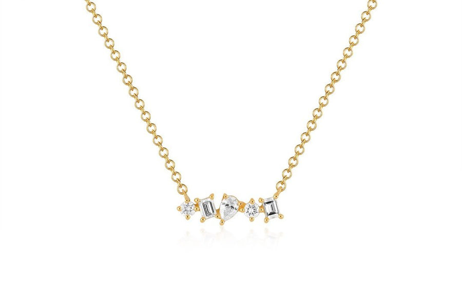 Multi Faceted Diamond Gold Bar Necklace