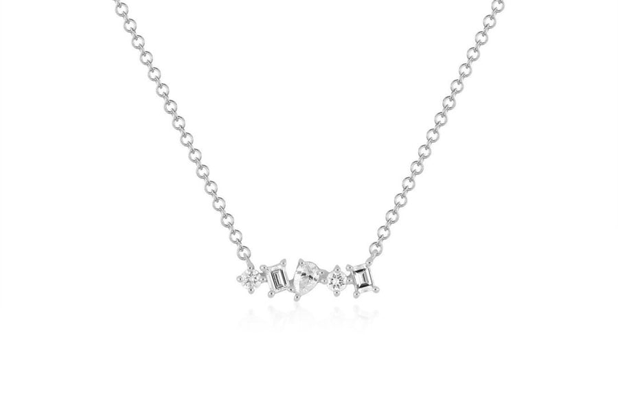 Multi Faceted Diamond White Gold Bar Necklace