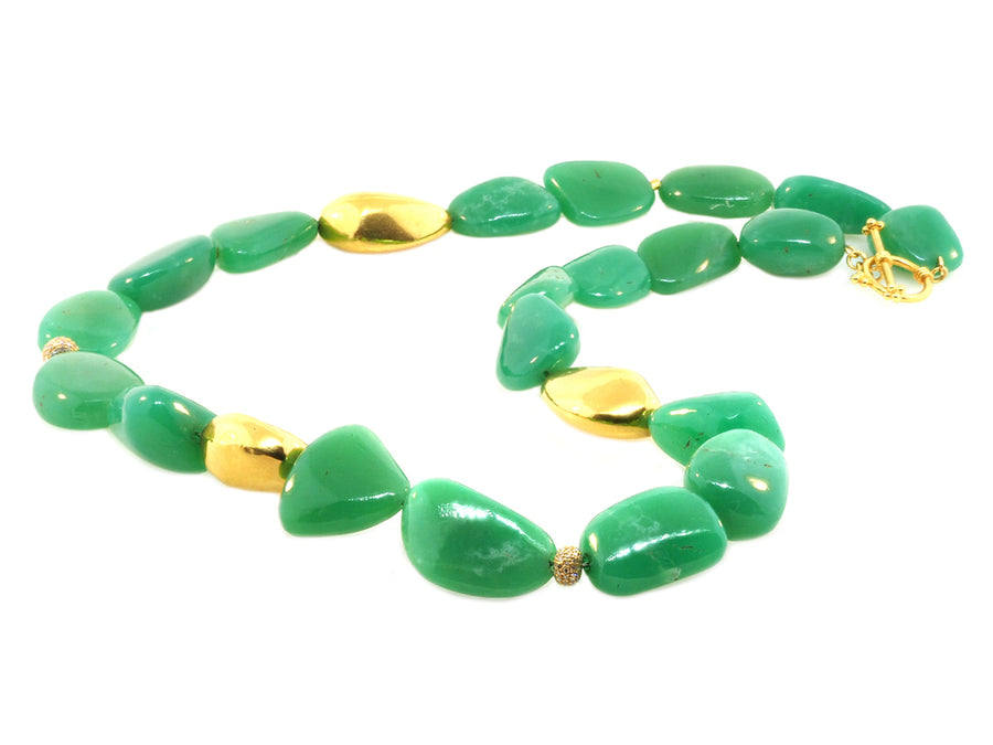Chrysoprase and Yellow Gold Bead Necklace