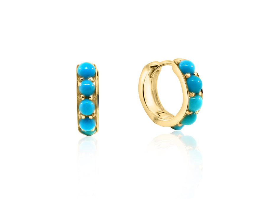 Turquoise Yellow Gold Hoops