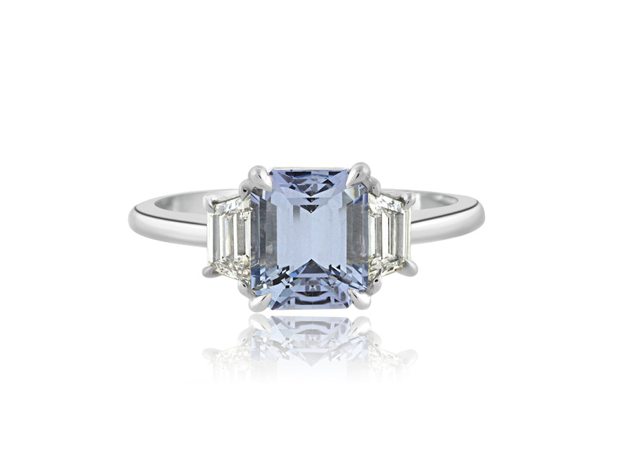 2.13ct Emerald Cut Sapphire Trinity Ring