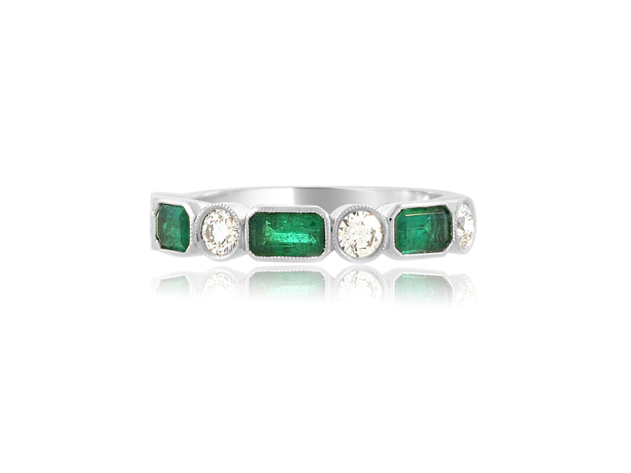 Round and Baguette Green Emerald Ritz Ring