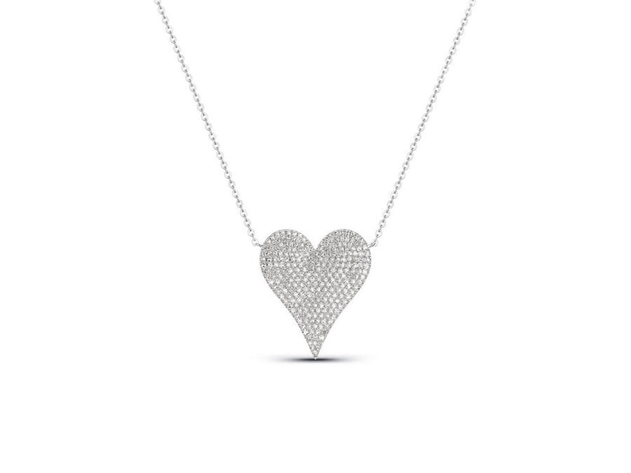 Pave Diamond Heart White Gold Necklace
