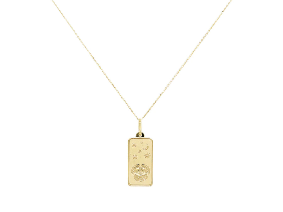 Gold "Cancer" Zodiac Dog Tag Necklace