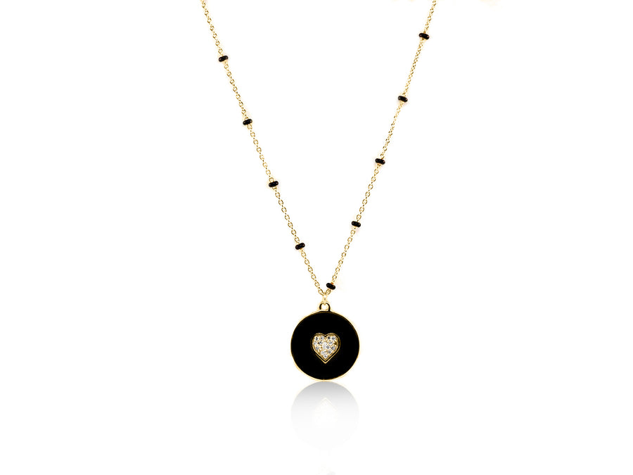 Diamond Enamel Heart & Enamel Bead Necklace