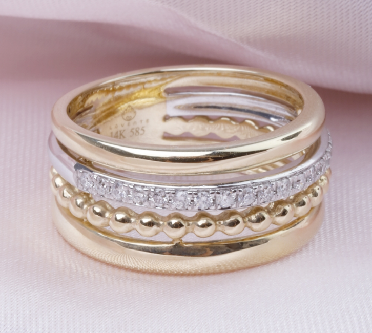 Multi Row Gold and Diamond Yellow Gold Band