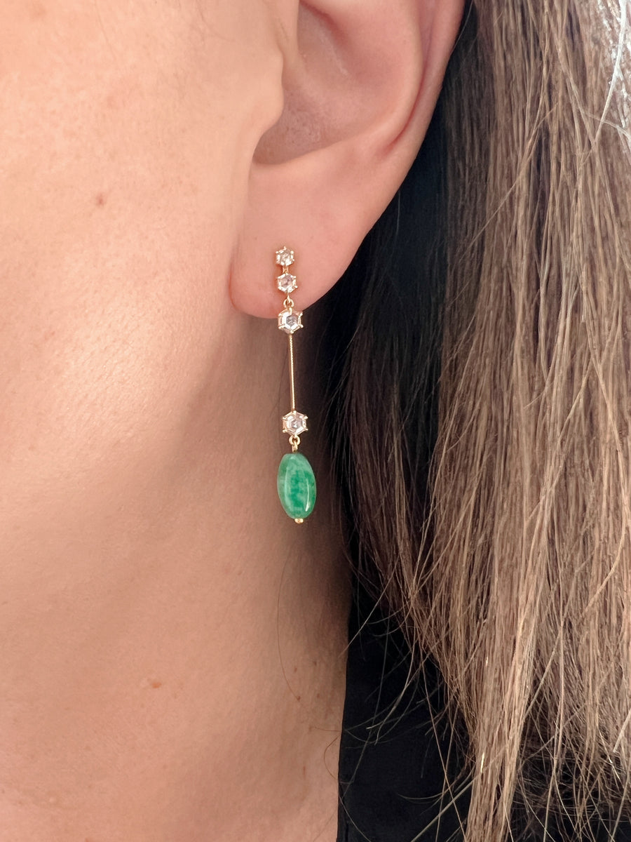 Rose Cut Diamond & Jade Drop Earrings