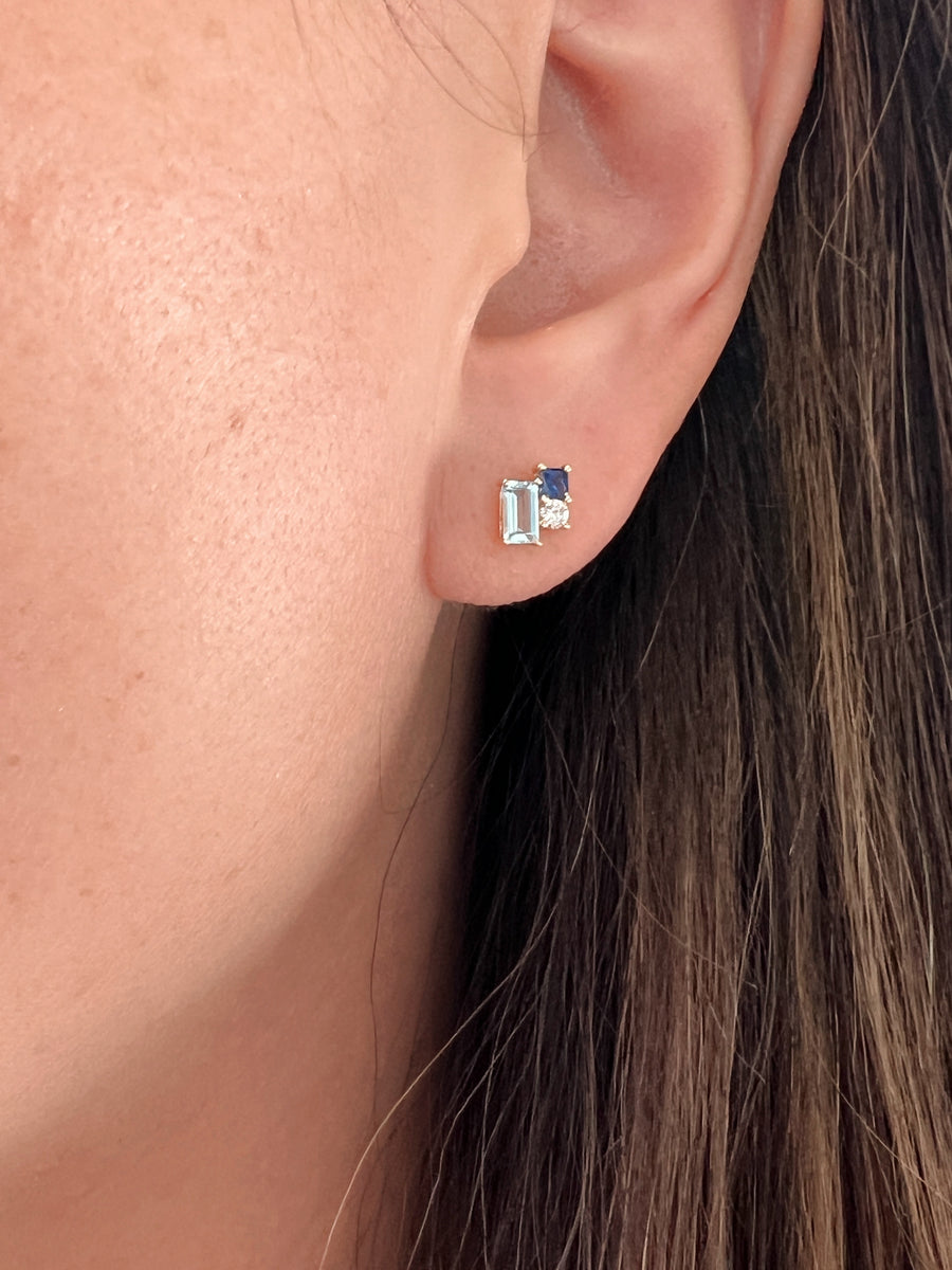 Blue Gemstone Cluster Stud Earrings