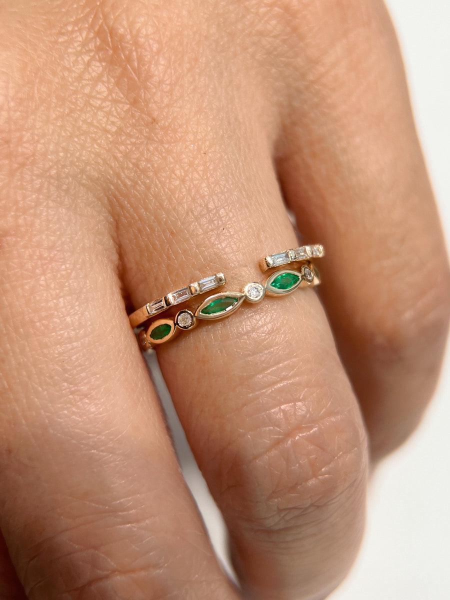 Marquise Emerald and Diamond Gold Bezel Ring