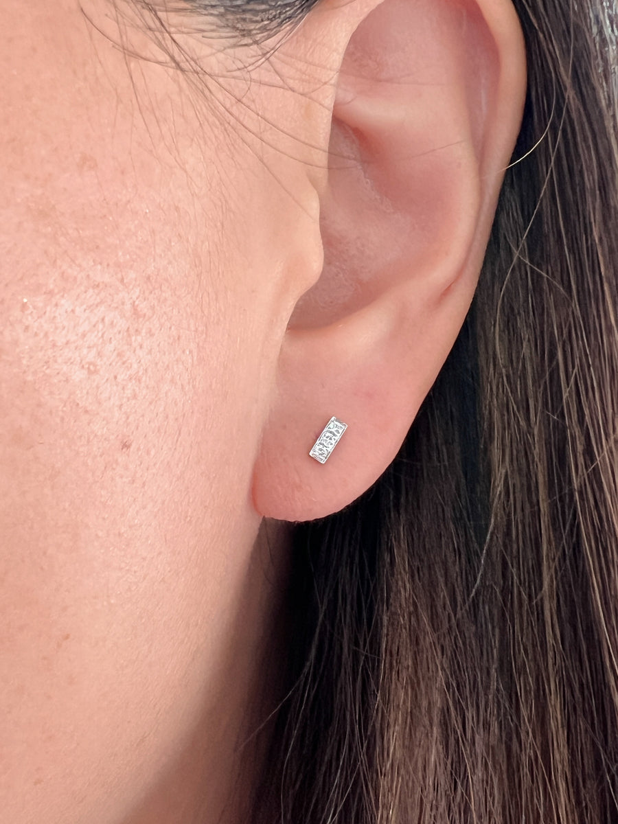 White Gold Pave Bar Stud Earrings