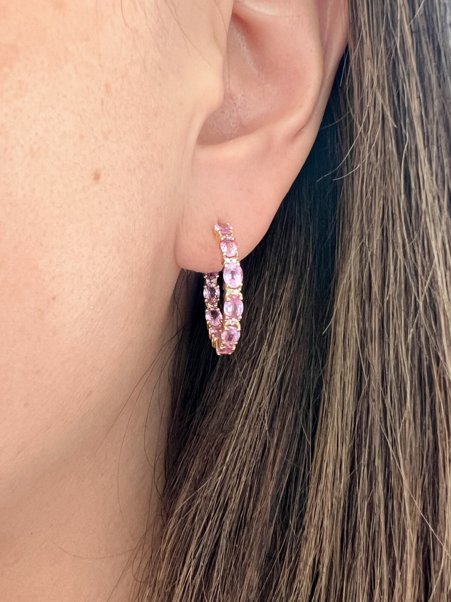 Pink Sapphire and Diamond Hoop Earrings