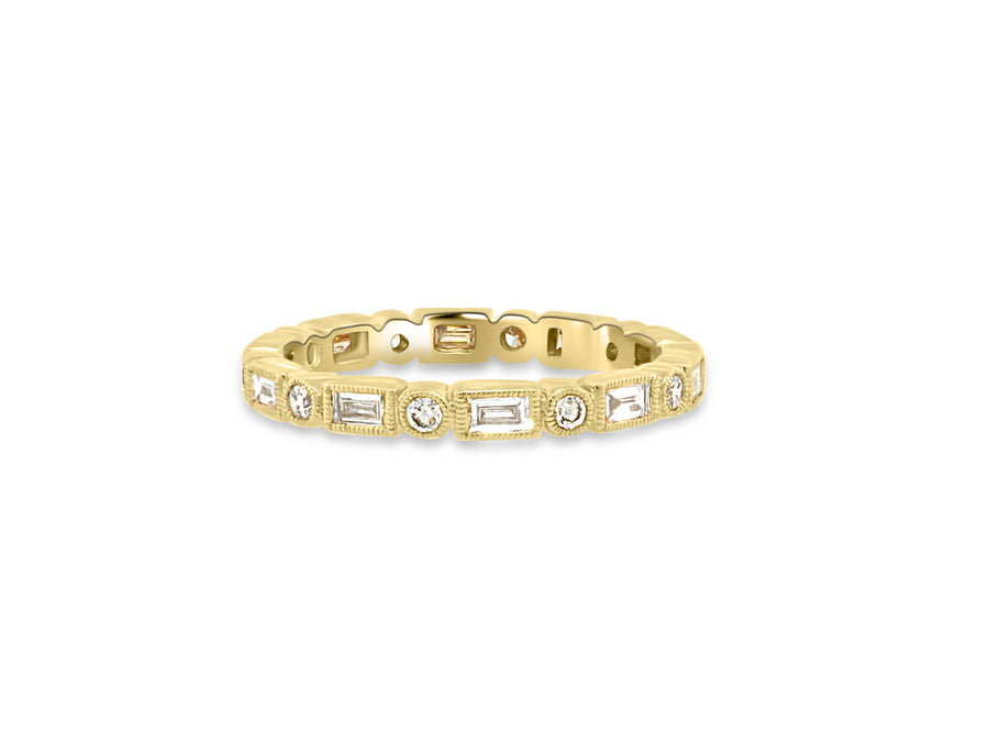 Baguette and Round Diamond Yellow Gold Ring