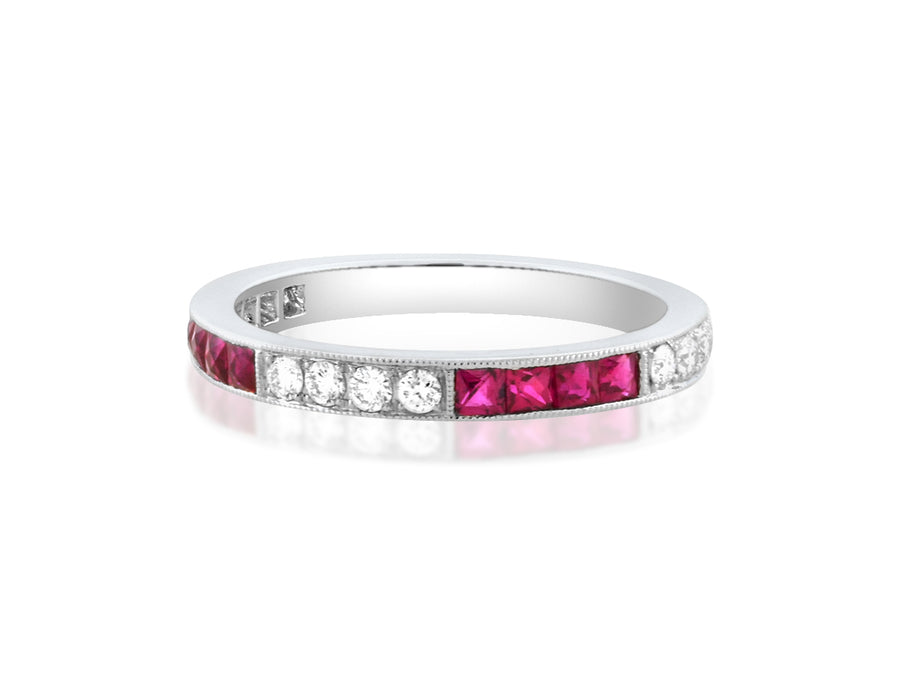 Deco Inspired Ruby and Diamond Band