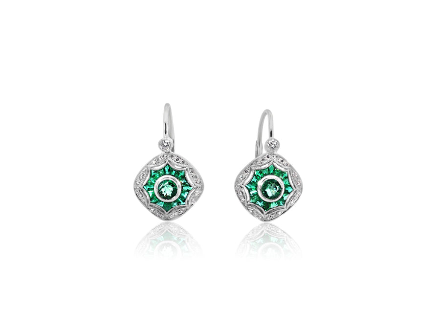Emerald & Diamond White Gold Earrings
