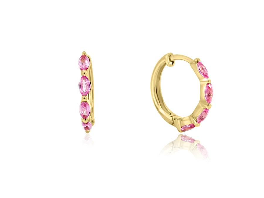 Pink Sapphire Marquise Yellow Gold Earrings