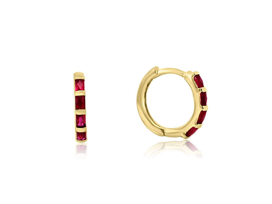Ruby Baguette Yellow Gold Earrings