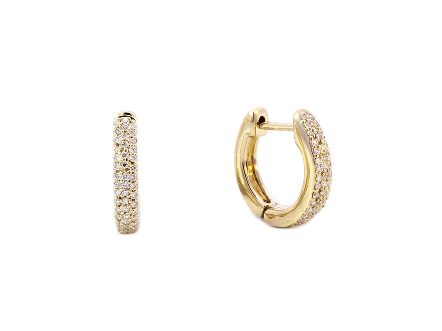 Triple Row Pave Diamond Yellow Gold Earrings