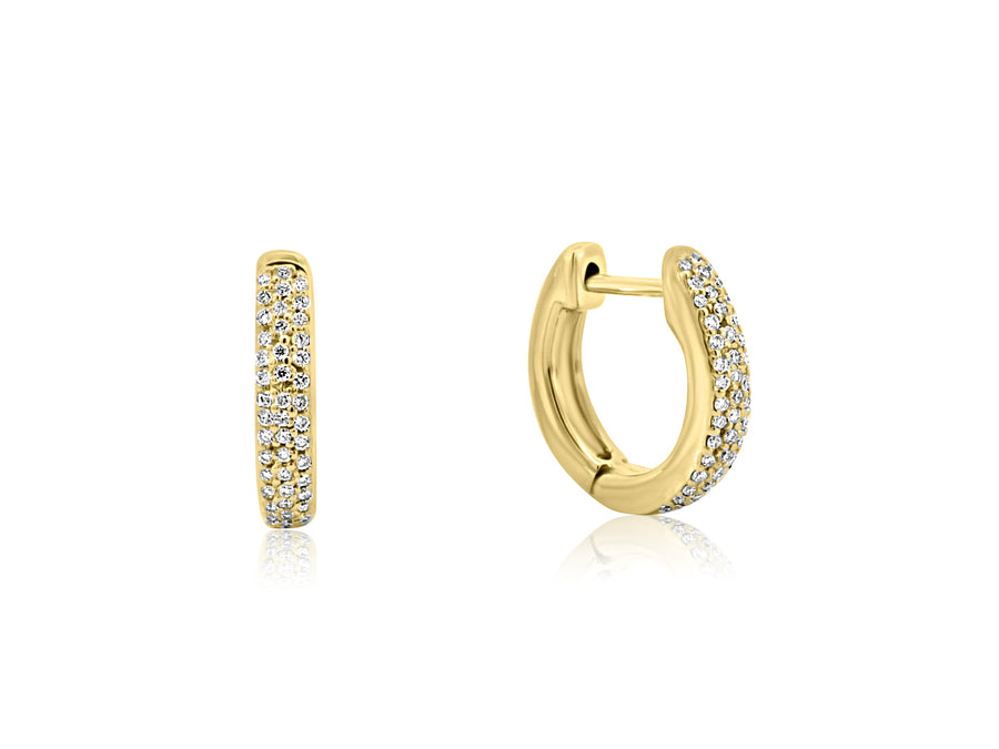 Triple Row Pave Diamond Yellow Gold Earrings