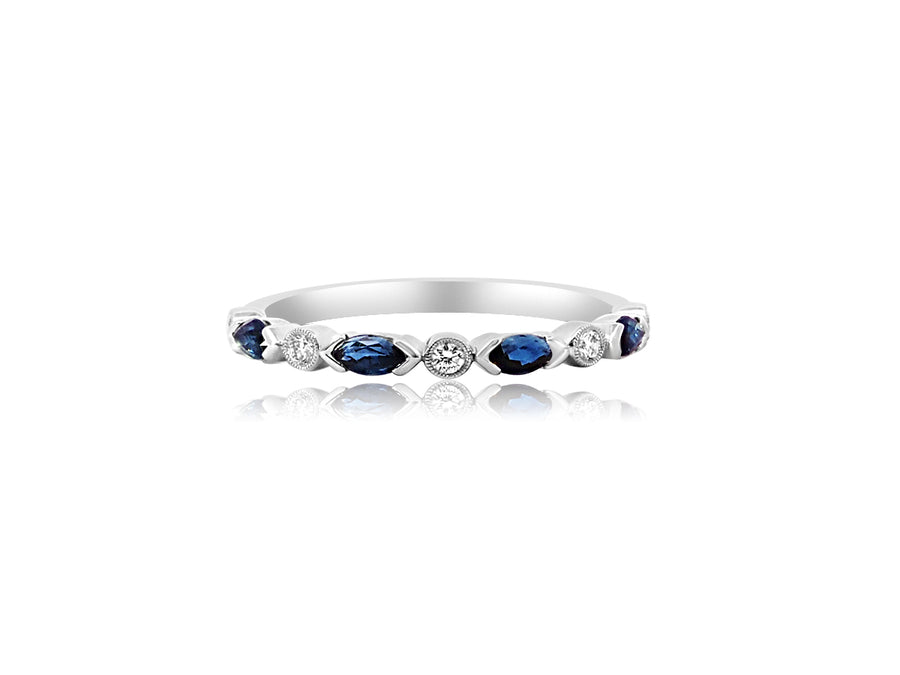 Blue Sapphire & Diamond White Gold Ring