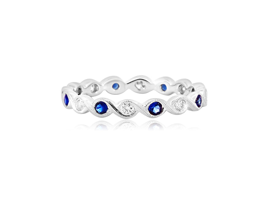 Diamond & Sapphire Twist White Gold Band