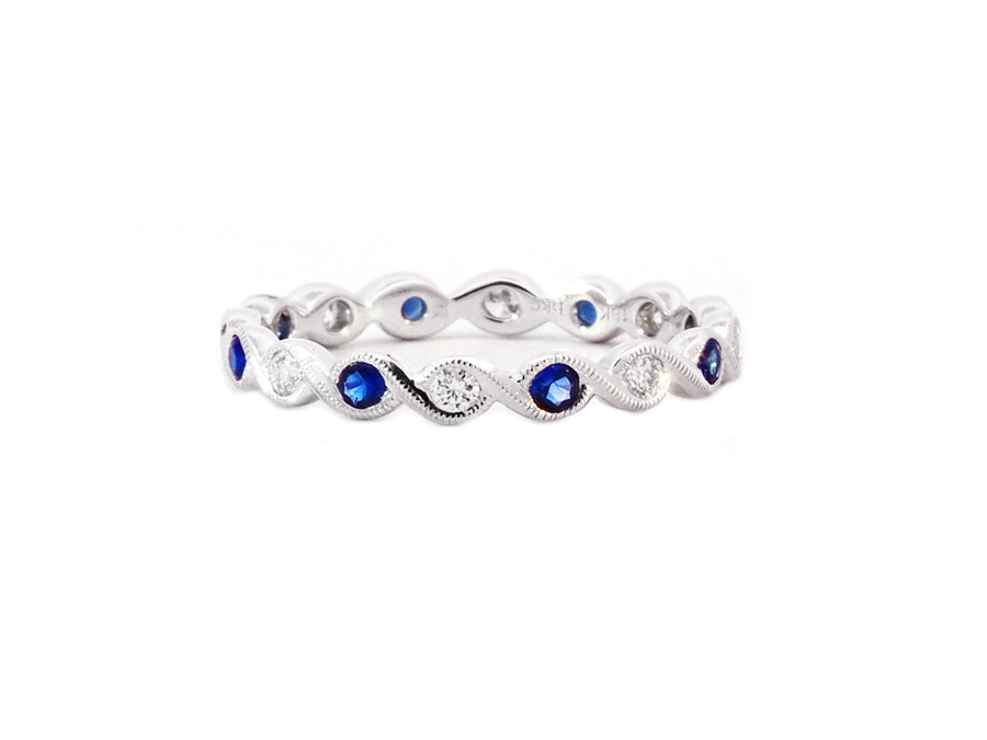Diamond & Sapphire Twist White Gold Band