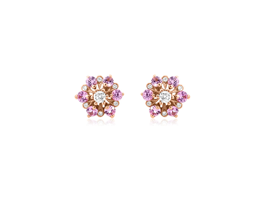 Pink Sapphire & Diamond Flower Earrings