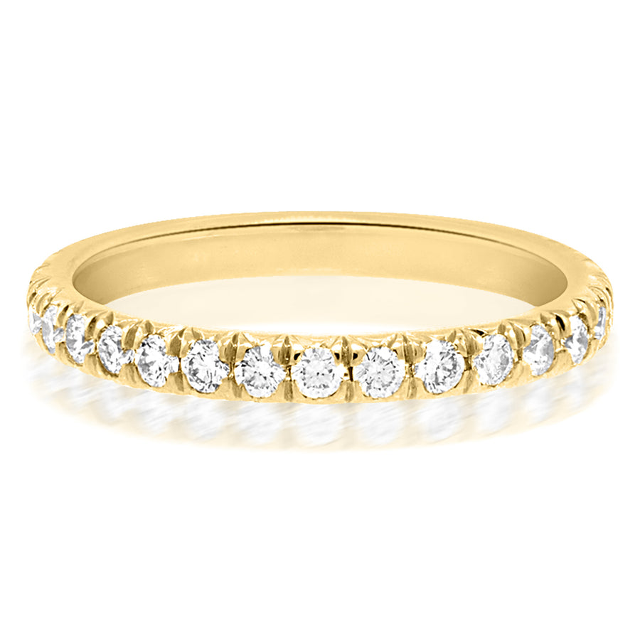 Large Linea French Pave Diamond Yellow Gold Ring