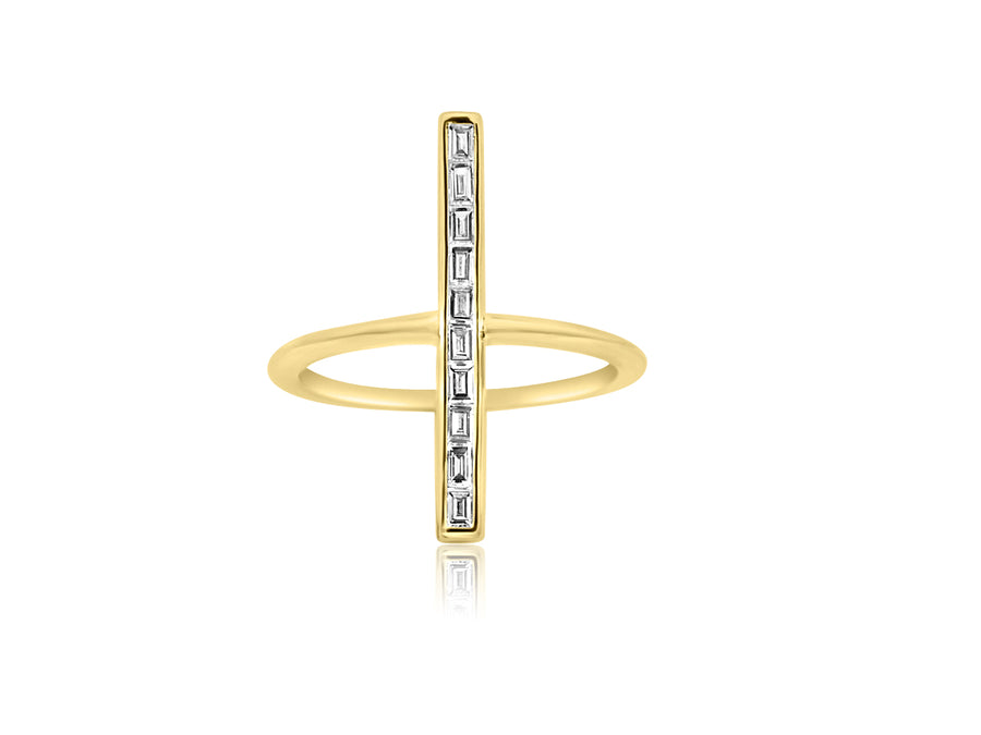 Baguette Diamond Bar Yellow Gold Ring