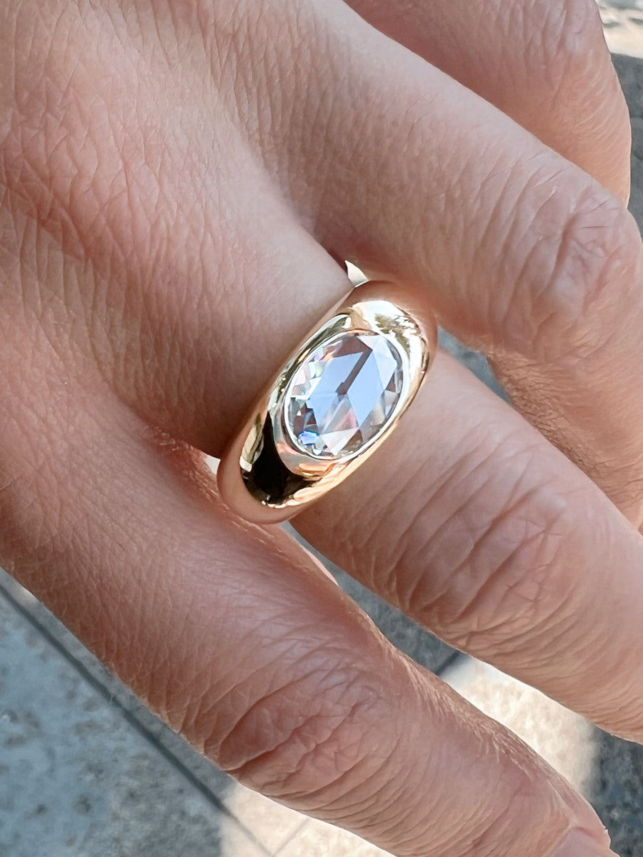 1.71ct IVS1 Rose Cut Diamond Gold Gypsy Ring